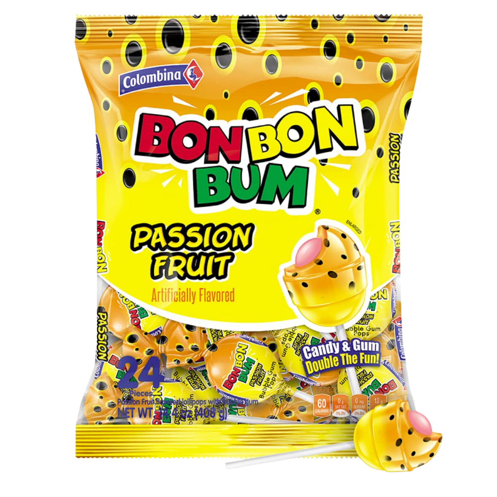 Colombina Bon Bon Bum Maracuyá – Piruletas con Chicle (24 unidades)
