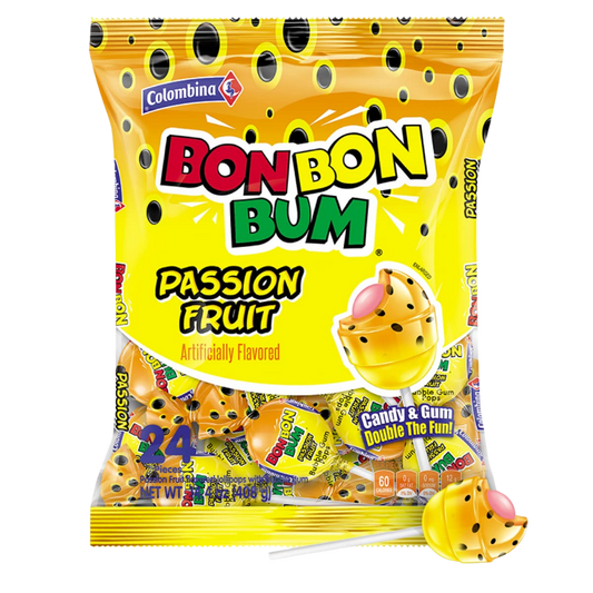 Colombina Bon Bon Bum Maracuyá – Piruletas con Chicle (24 unidades)